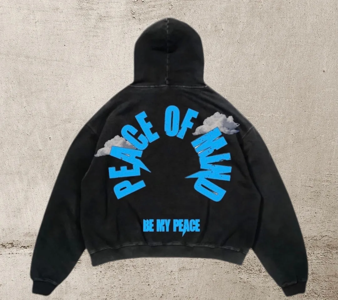 Unisex Vintage Black Washed "Peace of Mind" Hoodie