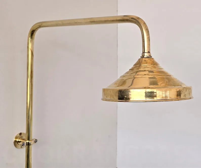 Unlacquered Brass Exposed Shower Head with Handheld - Handcrafted Solid Brass Shower Combo System