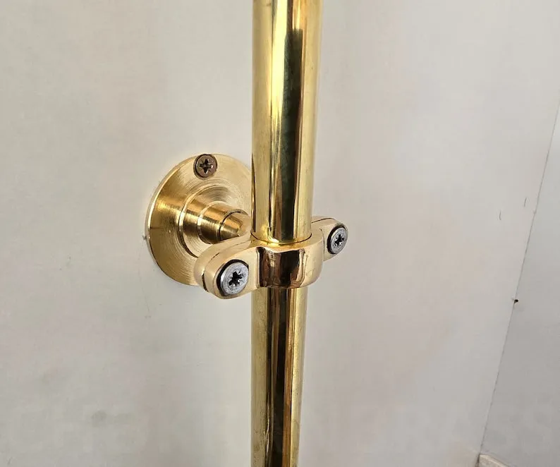 Unlacquered Brass Exposed Shower Head with Handheld - Handcrafted Solid Brass Shower Combo System