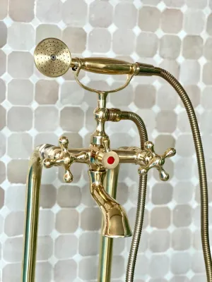 Unlacquered Brass Exposed Shower Head with Handheld - Handcrafted Solid Brass Shower Combo System