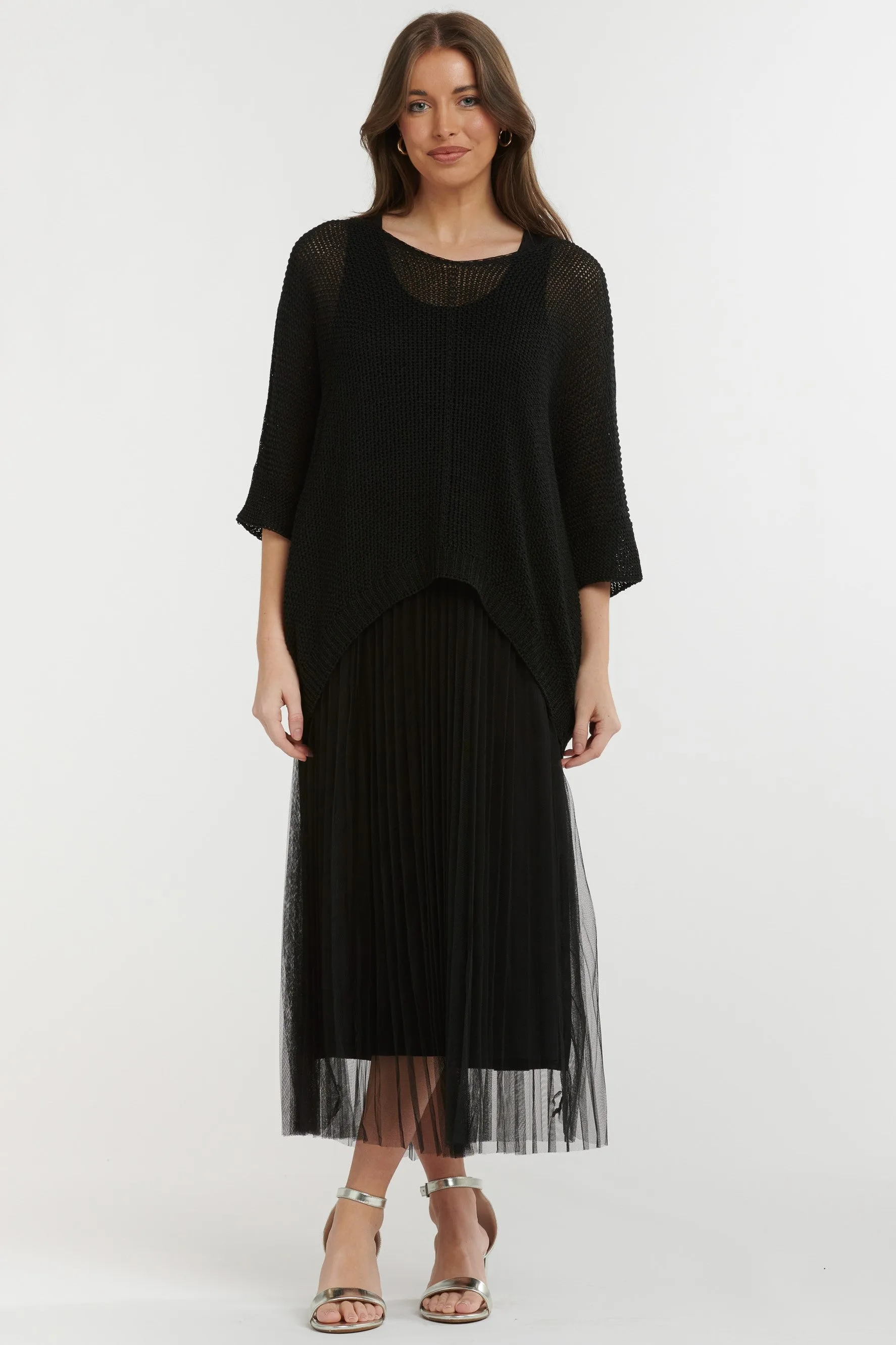 URBAN LUXURY Long Dress with Sweater - Black