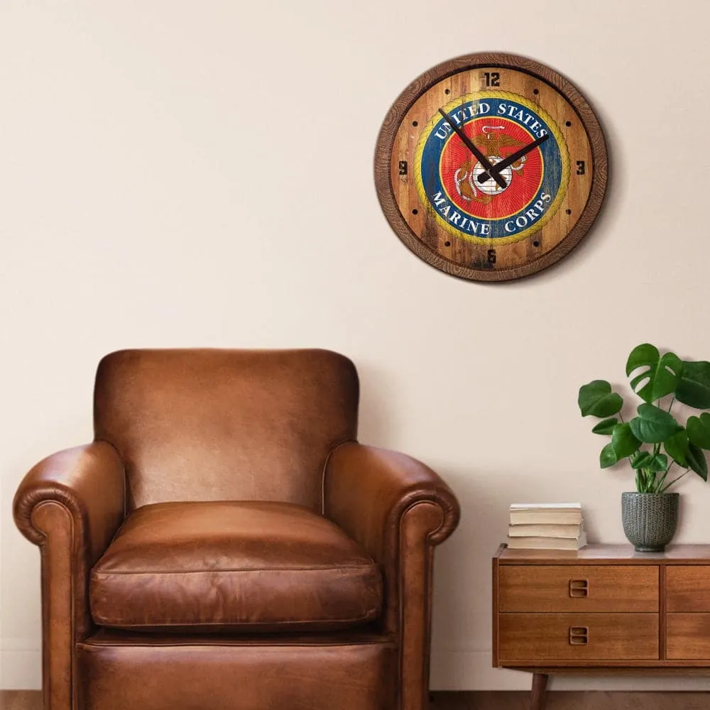 US Marine Corps: Seal - Weathered "Faux" Barrel Top Wall Clock