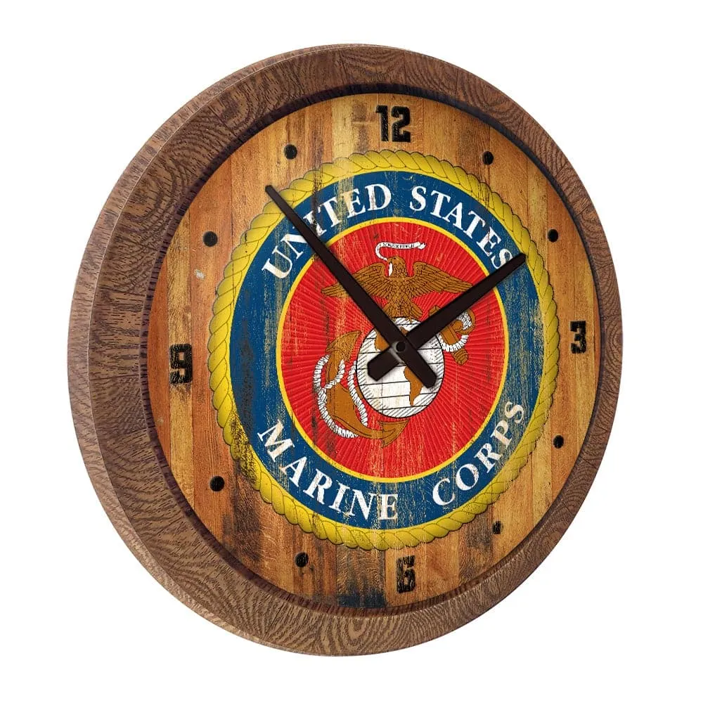 US Marine Corps: Seal - Weathered "Faux" Barrel Top Wall Clock