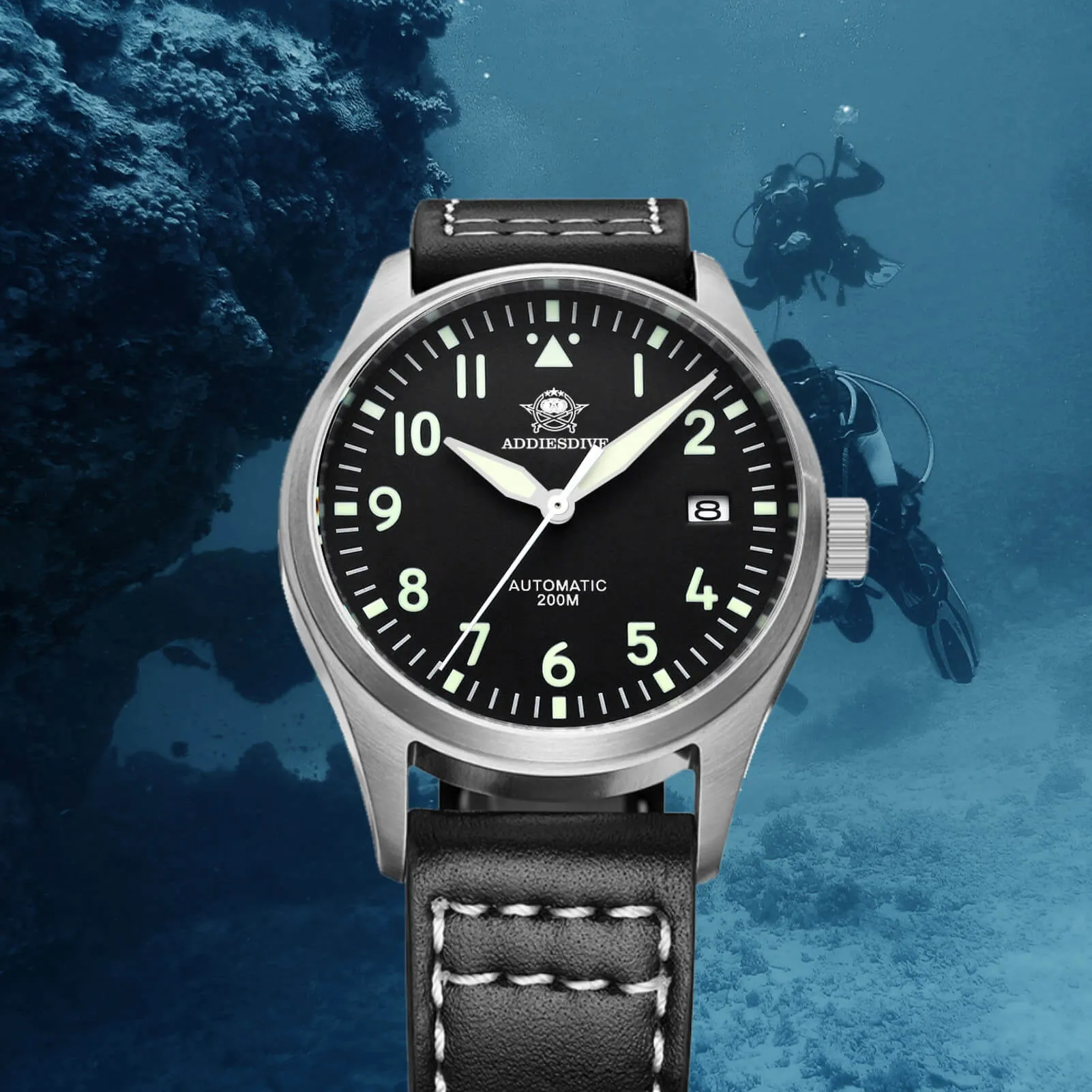 U.S. Warehouse -ADDIESDIVE®39mm Leather Men's Elegant Automatic Watch Diver 200M (MY-H2)