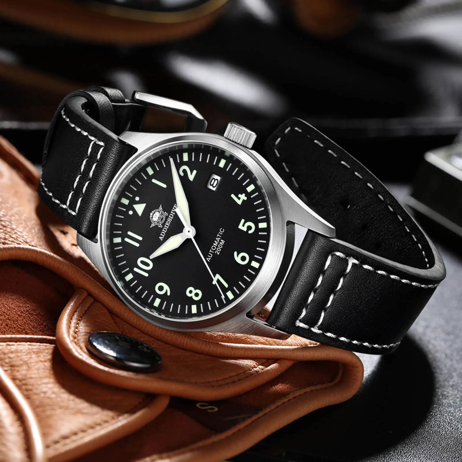 U.S. Warehouse -ADDIESDIVE®39mm Leather Men's Elegant Automatic Watch Diver 200M (MY-H2)