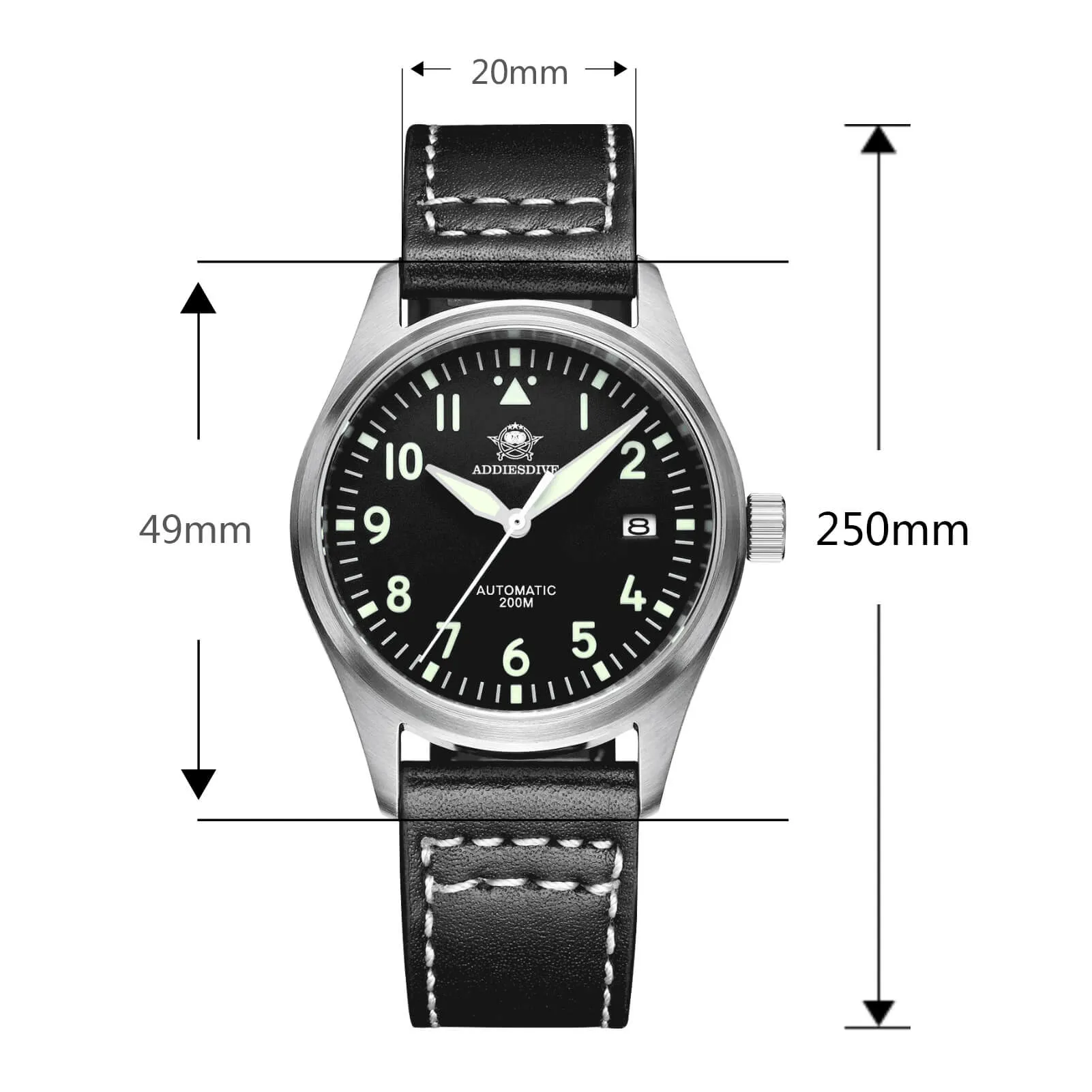U.S. Warehouse -ADDIESDIVE®39mm Leather Men's Elegant Automatic Watch Diver 200M (MY-H2)