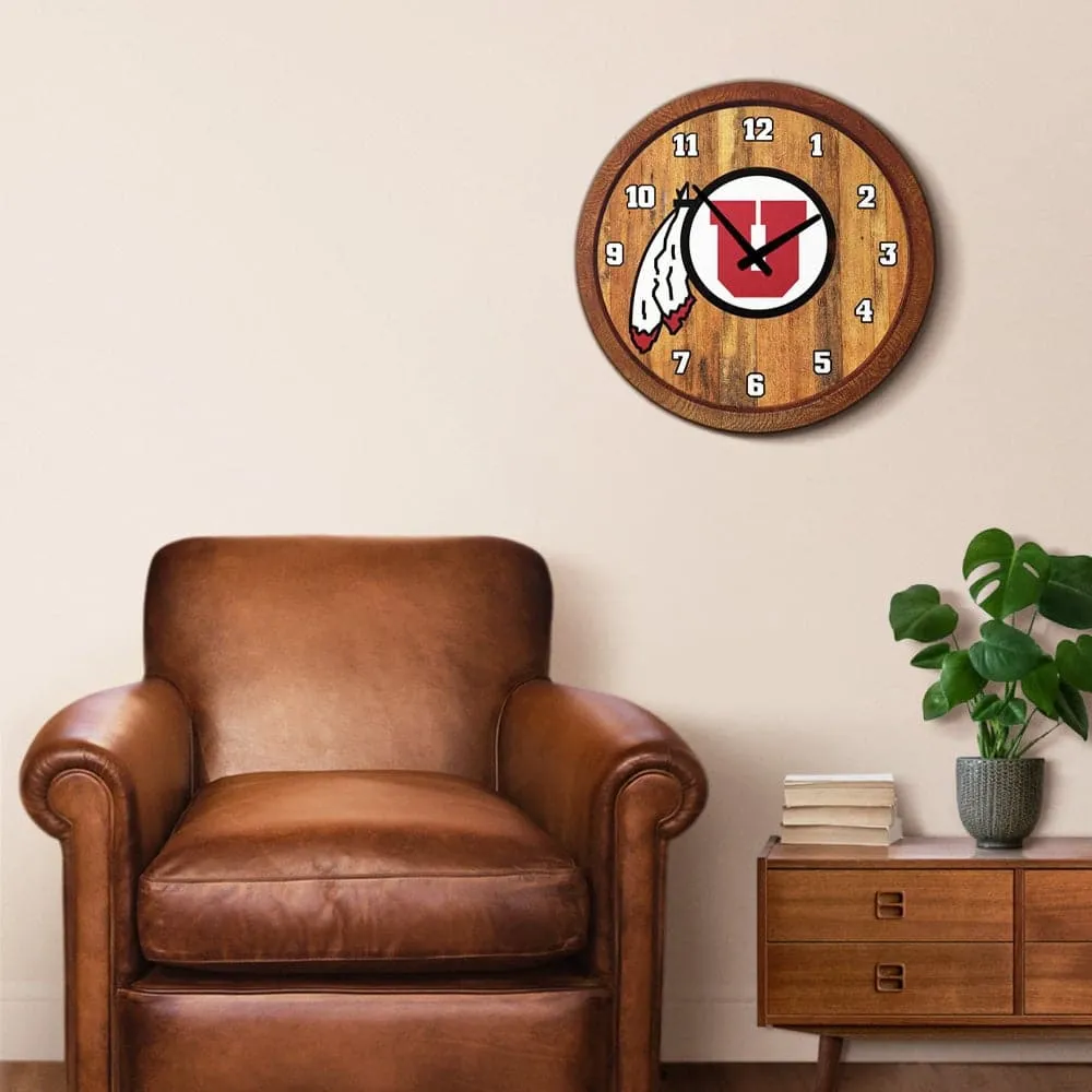 Utah Utes: "Faux" Barrel Top Wall Clock