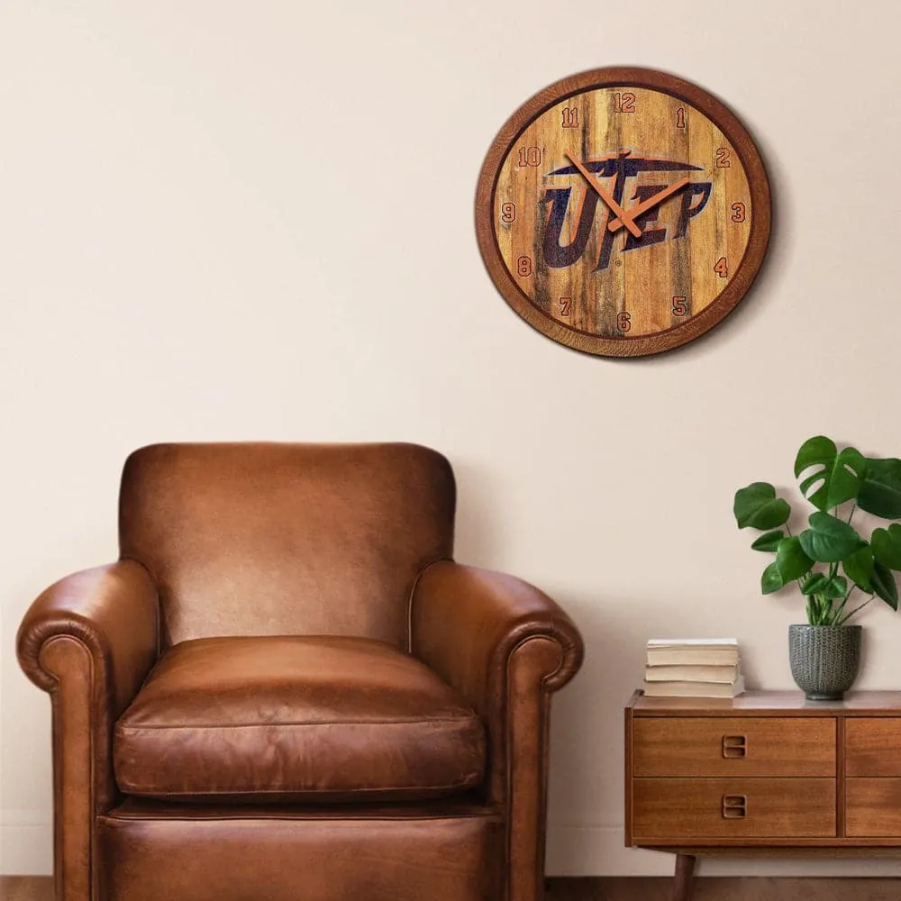 UTEP Miners: Weathered "Faux" Barrel Top Wall Clock