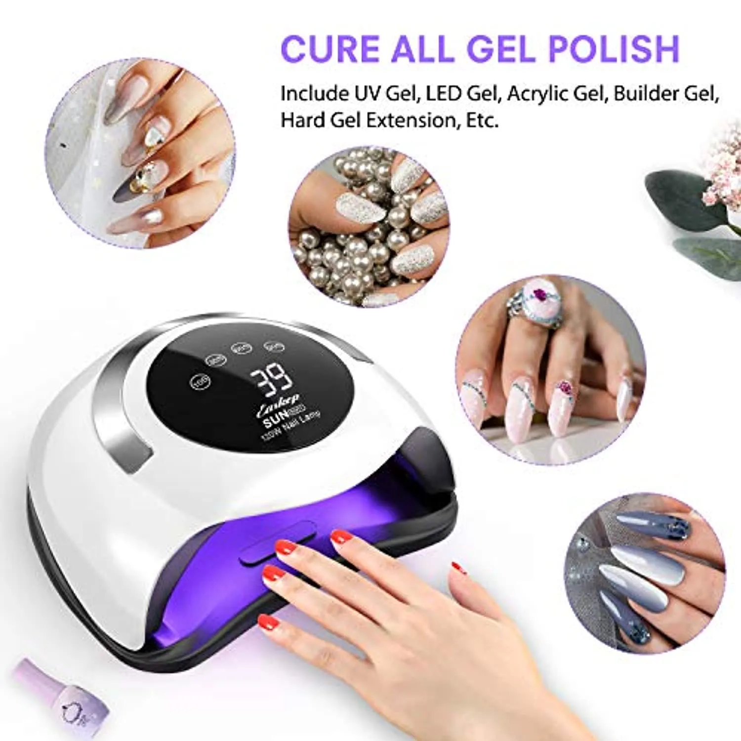UV LED Nail Lamp Easkep - 120W Gel Nail Polish UV Light for Nail Dryer Curing Lamp Faster 4 Timer Setting Professional Portable Handle for Fingernail and Toenail Auto Sensor Nail Machine (120W)