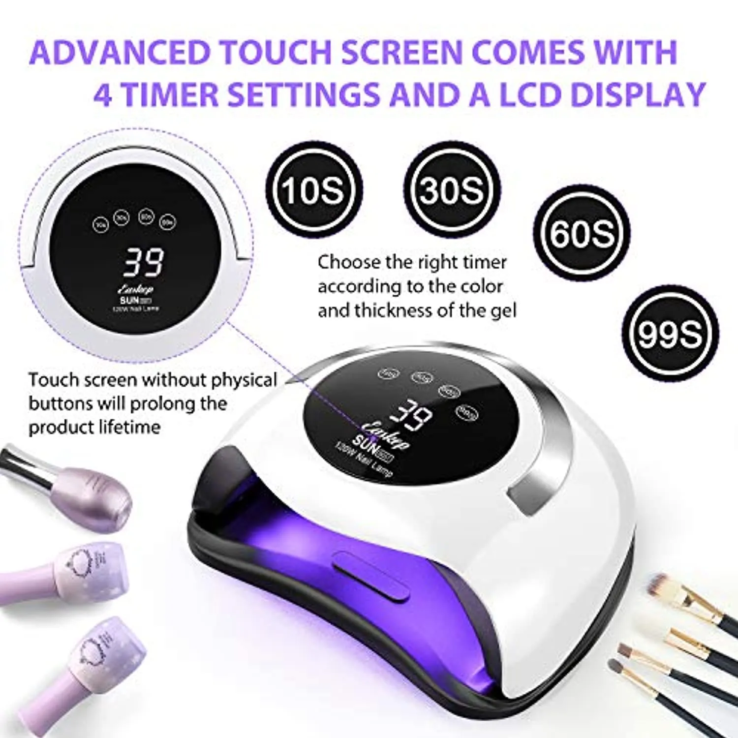 UV LED Nail Lamp Easkep - 120W Gel Nail Polish UV Light for Nail Dryer Curing Lamp Faster 4 Timer Setting Professional Portable Handle for Fingernail and Toenail Auto Sensor Nail Machine (120W)