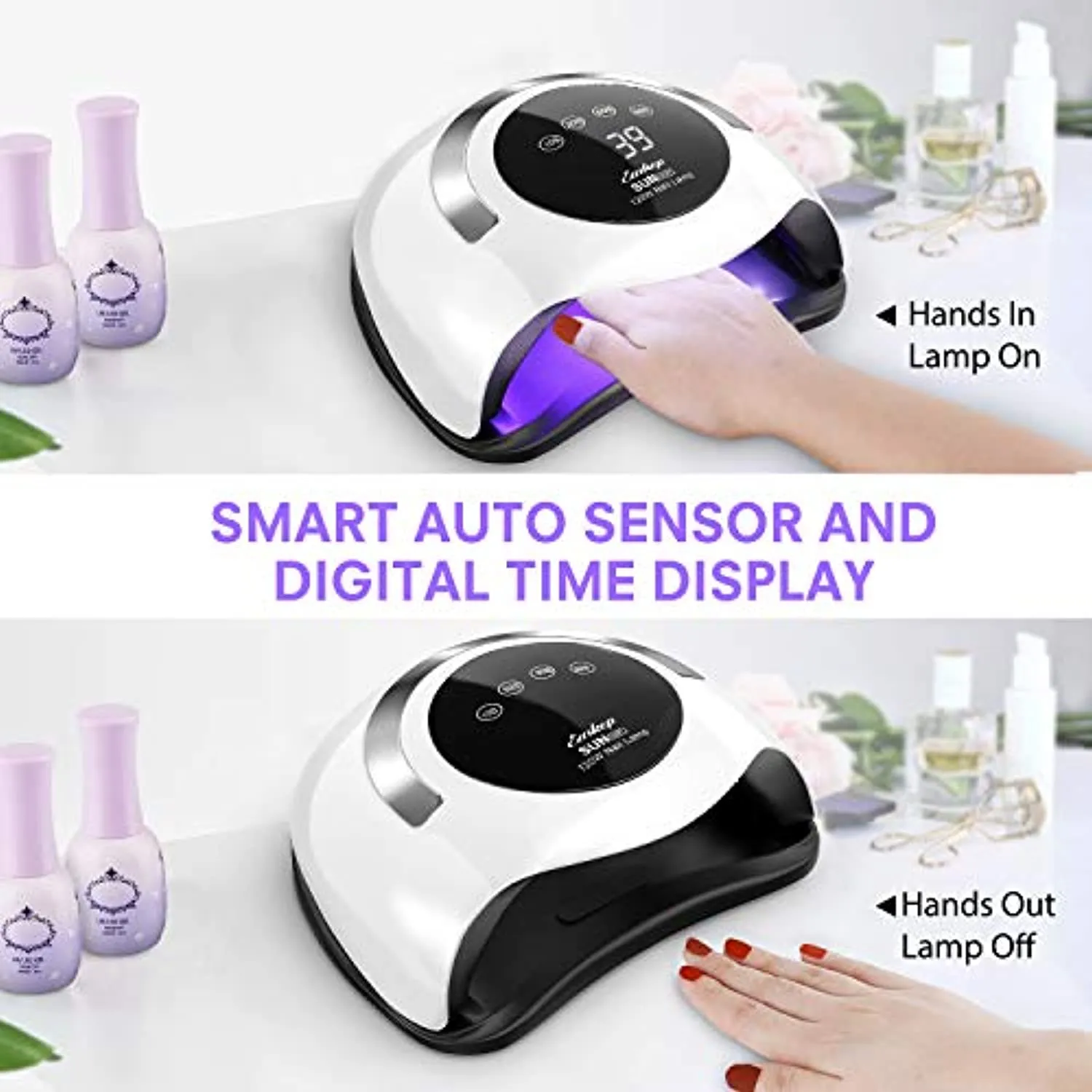 UV LED Nail Lamp Easkep - 120W Gel Nail Polish UV Light for Nail Dryer Curing Lamp Faster 4 Timer Setting Professional Portable Handle for Fingernail and Toenail Auto Sensor Nail Machine (120W)