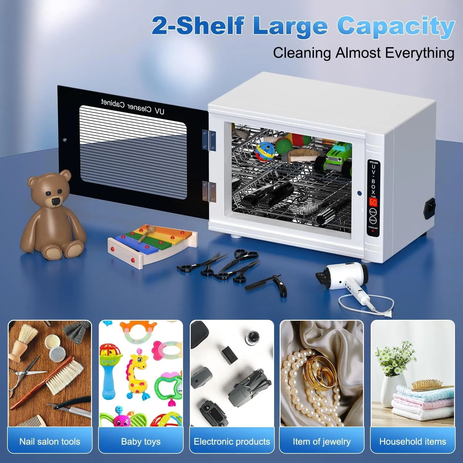 UV Light Nail Tool Cleaning Machine 12L High Capacity UV Cleaning Cabinet Salon Tools Cleaning Box with Timer Setting