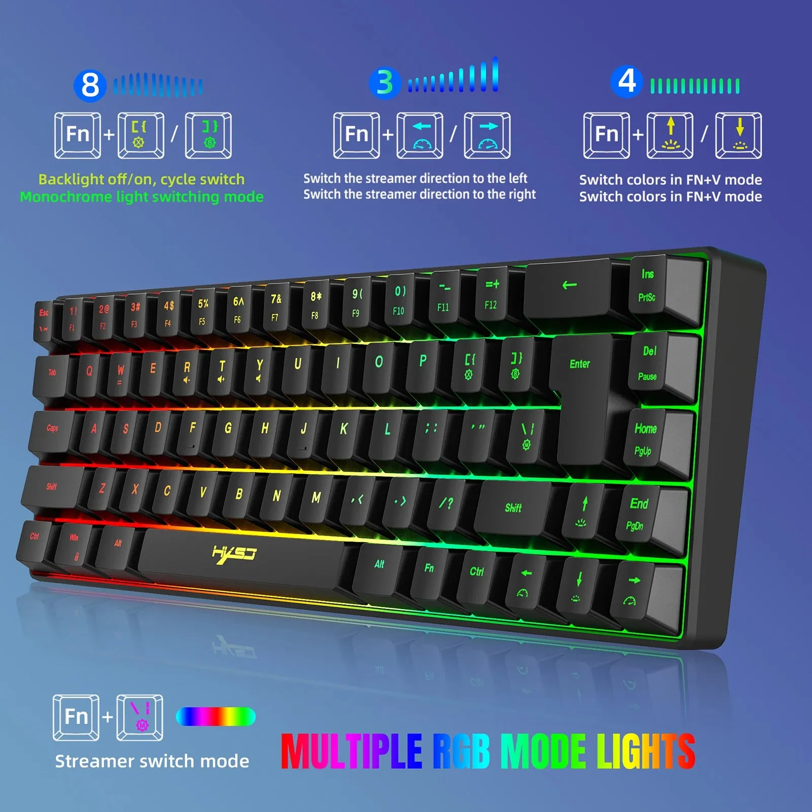 V200 Wired K68 RGB Streamer Mini Gaming Keyboard