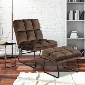 Velvet Massage Recliners with Ottoman Remote Control and Side Pocket-Brown - Col