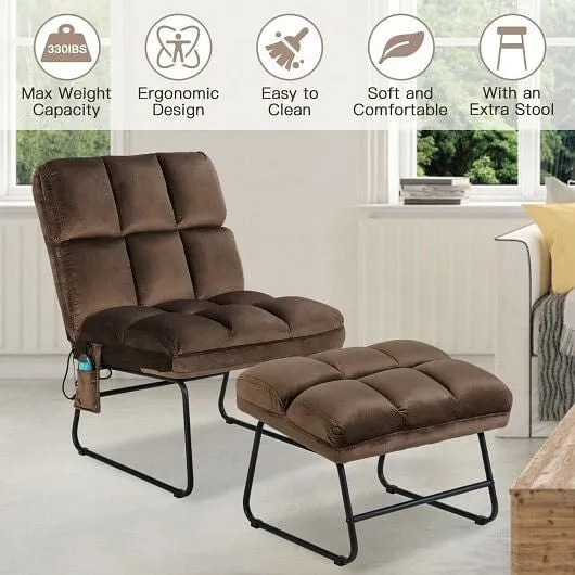 Velvet Massage Recliners with Ottoman Remote Control and Side Pocket-Brown - Col