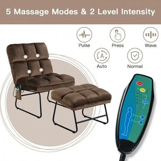 Velvet Massage Recliners with Ottoman Remote Control and Side Pocket-Brown - Col