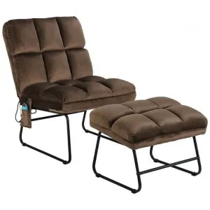 Velvet Massage Recliners with Ottoman Remote Control and Side Pocket-Brown - Col
