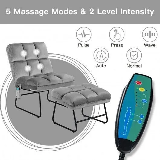 Velvet Massage Recliners with Ottoman Remote Control and Side Pocket-Gray - Colo