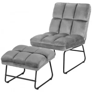 Velvet Massage Recliners with Ottoman Remote Control and Side Pocket-Gray - Colo