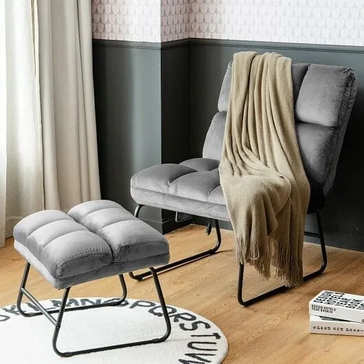 Velvet Massage Recliners with Ottoman Remote Control and Side Pocket-Gray - Colo