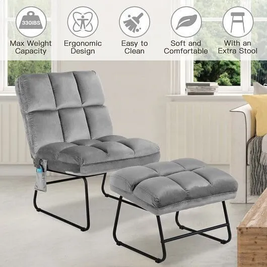 Velvet Massage Recliners with Ottoman Remote Control and Side Pocket-Gray - Colo