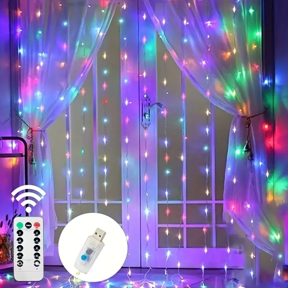 Versatile USB-Powered LED Curtain Lights - Remote Controlled, 8 Modes for Christmas, Halloween, Valentine's Day & More - Perfect for Indoor Decor