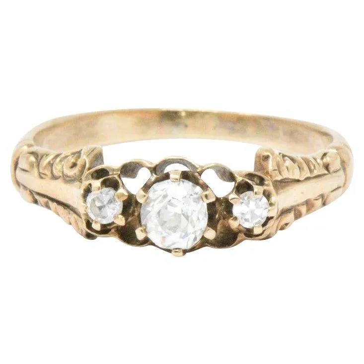 Victorian 0.29 CTW Diamond & 14K Yellow Gold Engagement Ring