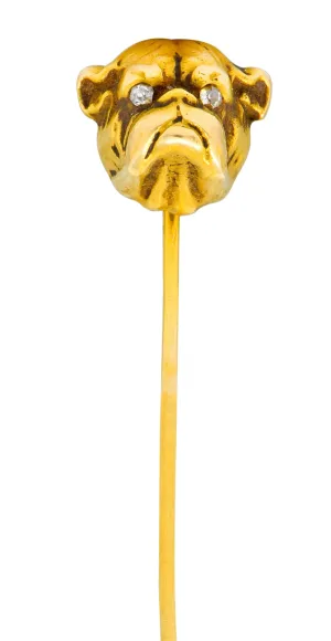 Victorian Diamond 14 Karat Gold Bulldog Stickpin