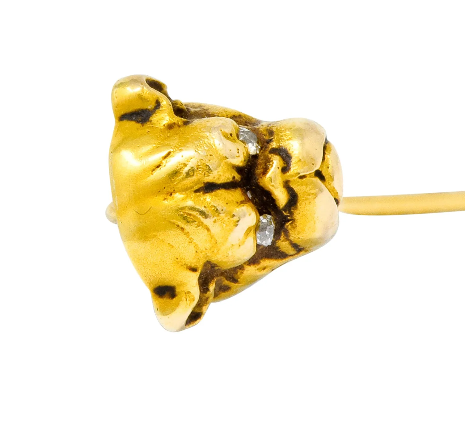 Victorian Diamond 14 Karat Gold Bulldog Stickpin