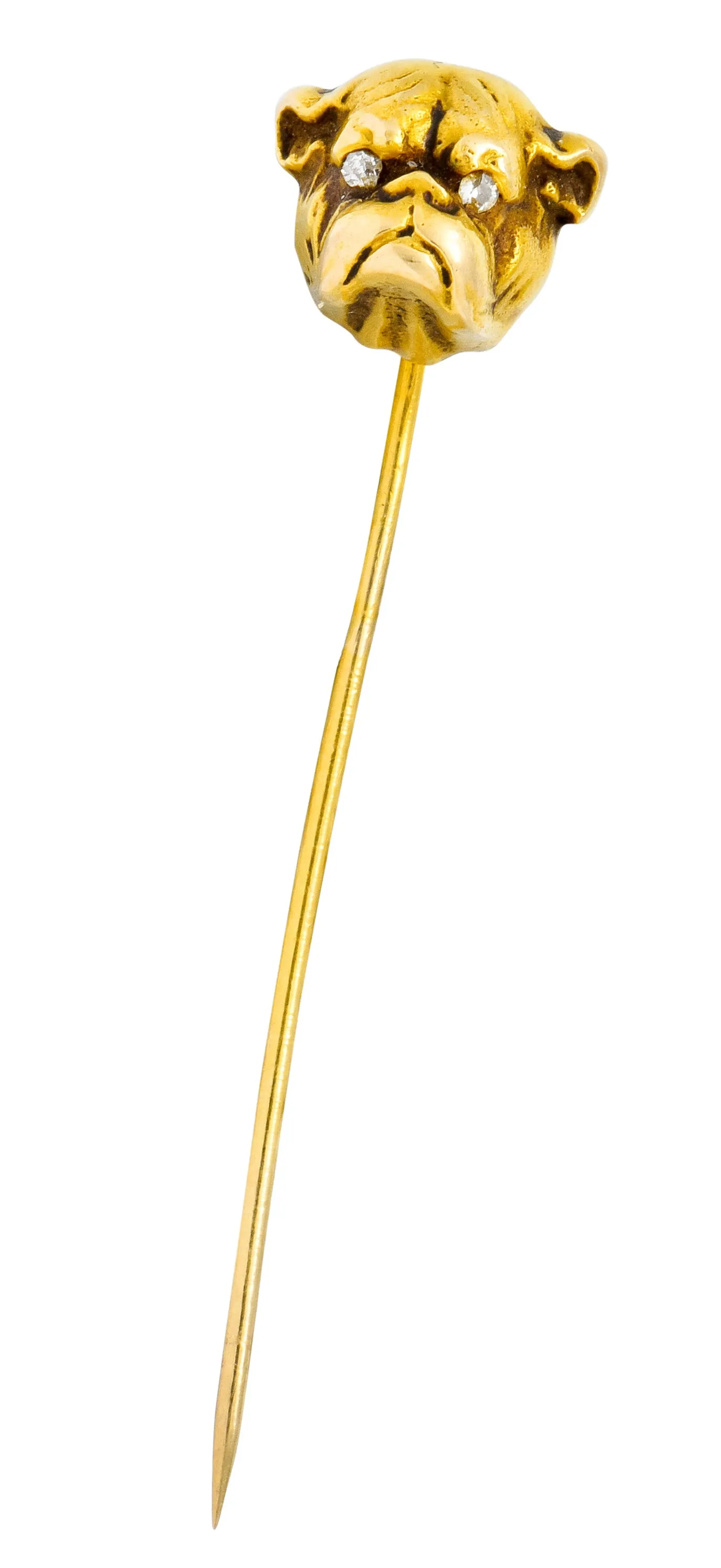 Victorian Diamond 14 Karat Gold Bulldog Stickpin