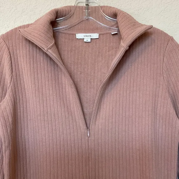 Vince RARE EUC Quarter Zip Ribbed Blush Sweater 1/4 Zip Classic Elegant Luxury S