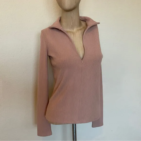 Vince RARE EUC Quarter Zip Ribbed Blush Sweater 1/4 Zip Classic Elegant Luxury S