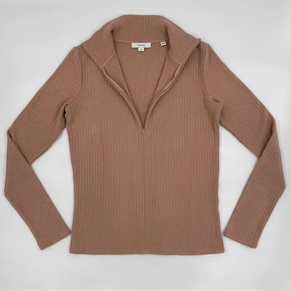 Vince RARE EUC Quarter Zip Ribbed Blush Sweater 1/4 Zip Classic Elegant Luxury S