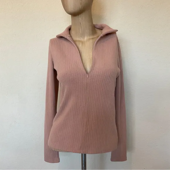 Vince RARE EUC Quarter Zip Ribbed Blush Sweater 1/4 Zip Classic Elegant Luxury S