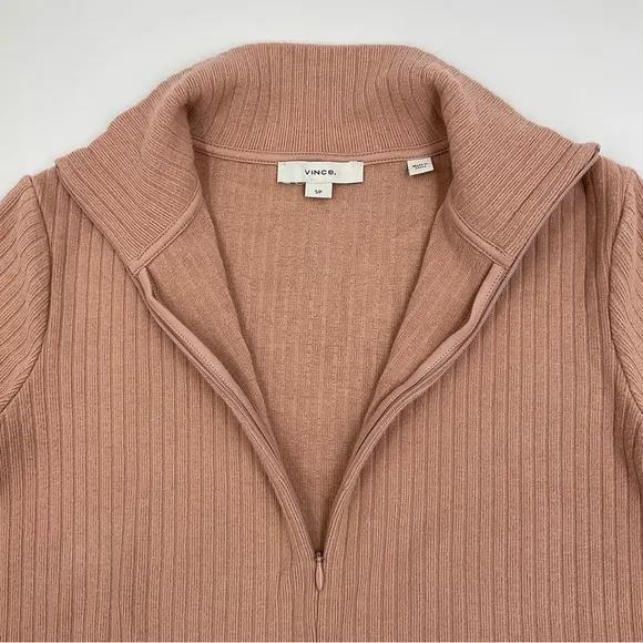 Vince RARE EUC Quarter Zip Ribbed Blush Sweater 1/4 Zip Classic Elegant Luxury S