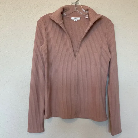 Vince RARE EUC Quarter Zip Ribbed Blush Sweater 1/4 Zip Classic Elegant Luxury S