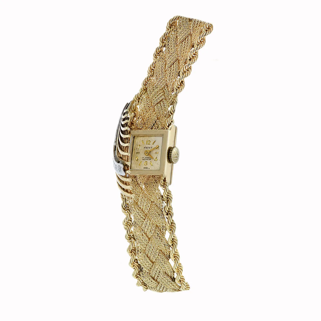 Vintage 14kt Yellow Gold Kent Diamond Cocktail Watch