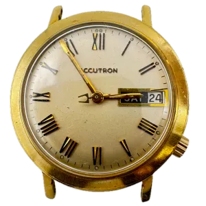 Vintage 1969 Accutron Day Date Men's Tuning Fork Wristwatch 218 USA 14k GF