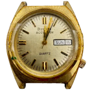 Vintage 1976 Accutron Day Date Men's Tuning Fork Wristwatch 218 2 USA Gold Tone