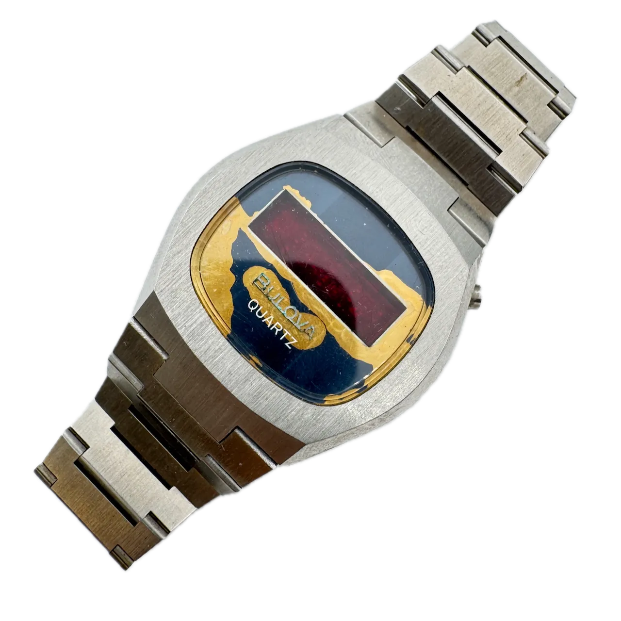 Vintage 1976 Bulova Men's Digital LED Wristwatch Hong Kong Steel for Parts
