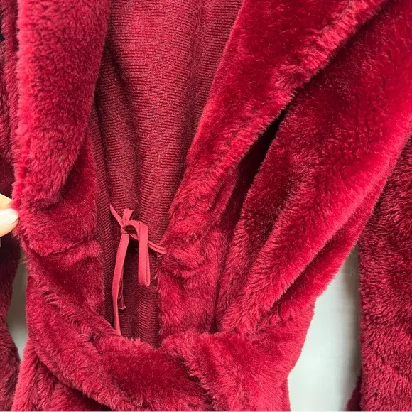 Vintage 50s Velour Robe Ruby Red Full Length Union Made Medium