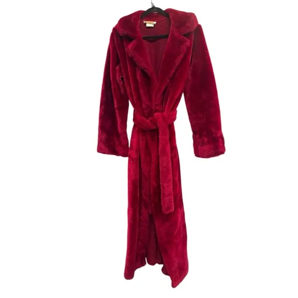 Vintage 50s Velour Robe Ruby Red Full Length Union Made Medium