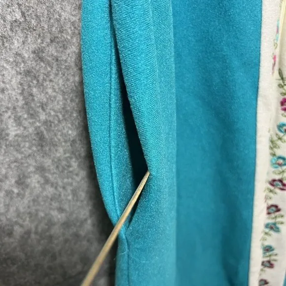 Vintage 60s Sears Day Home Wear‎ House Coat M Zip Robe Embroidered Turquoise