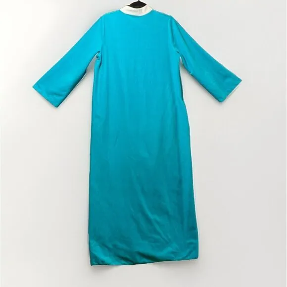 Vintage 60s Sears Day Home Wear‎ House Coat M Zip Robe Embroidered Turquoise