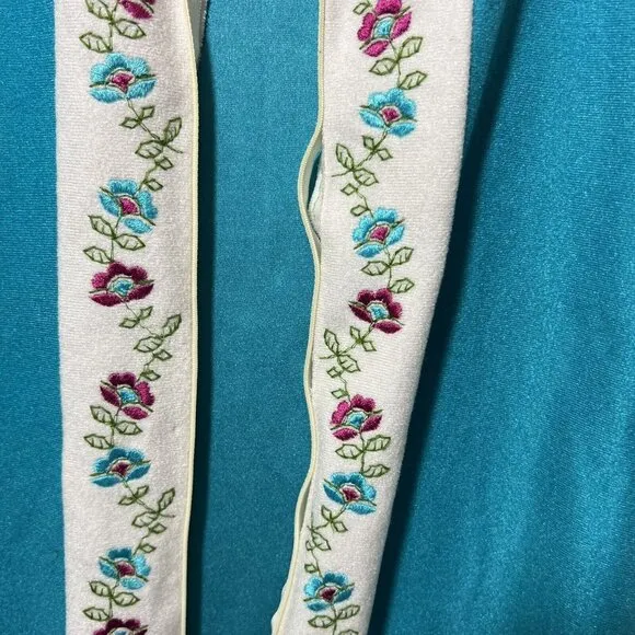 Vintage 60s Sears Day Home Wear‎ House Coat M Zip Robe Embroidered Turquoise