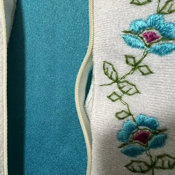 Vintage 60s Sears Day Home Wear‎ House Coat M Zip Robe Embroidered Turquoise