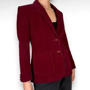 Vintage 70s Corduroy Blazer Burgundy Red Academia Preppy Minimalist Size Xxs