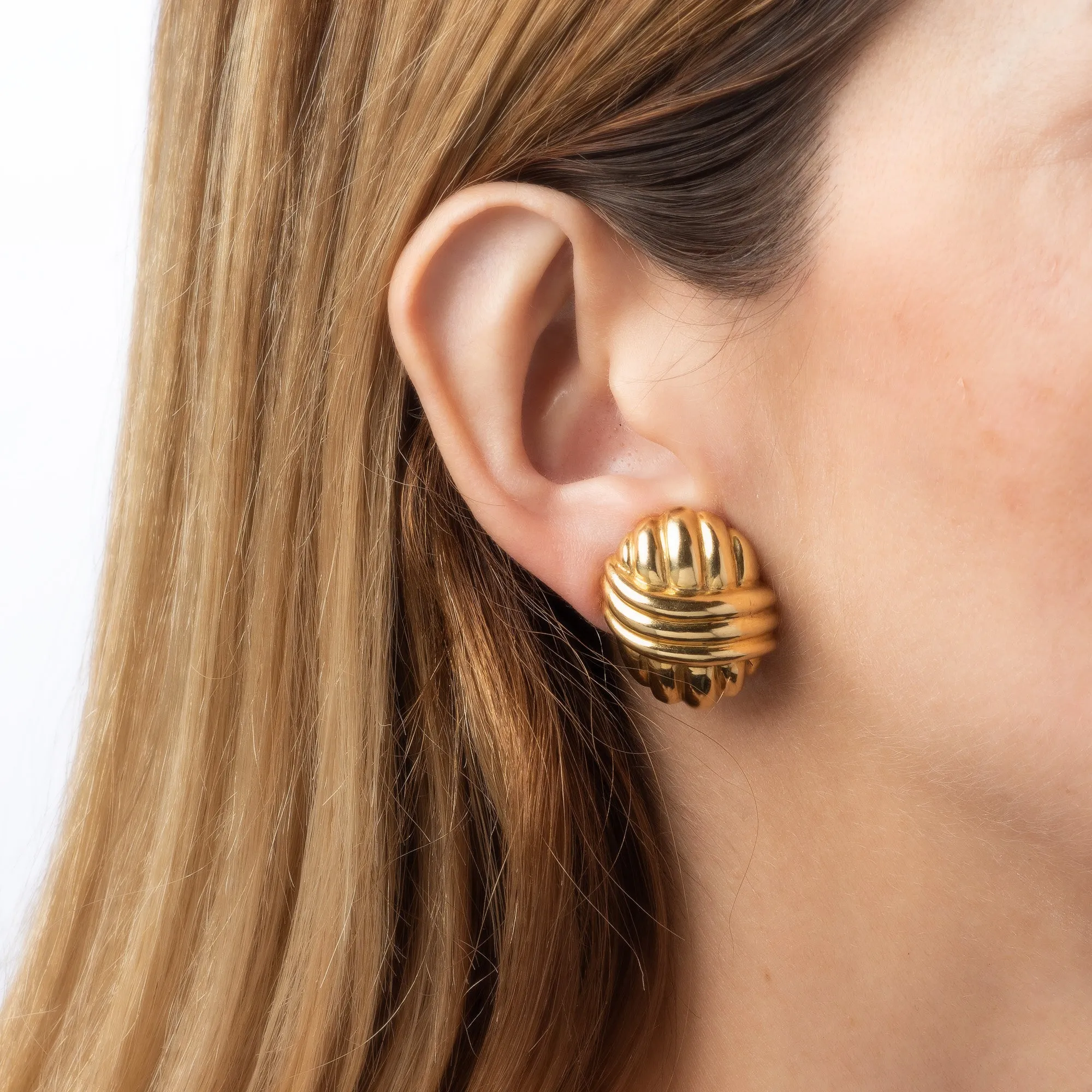 Vintage 80s Tiffany & Co Earrings 18k Yellow Gold Large Statement Clip On Oval