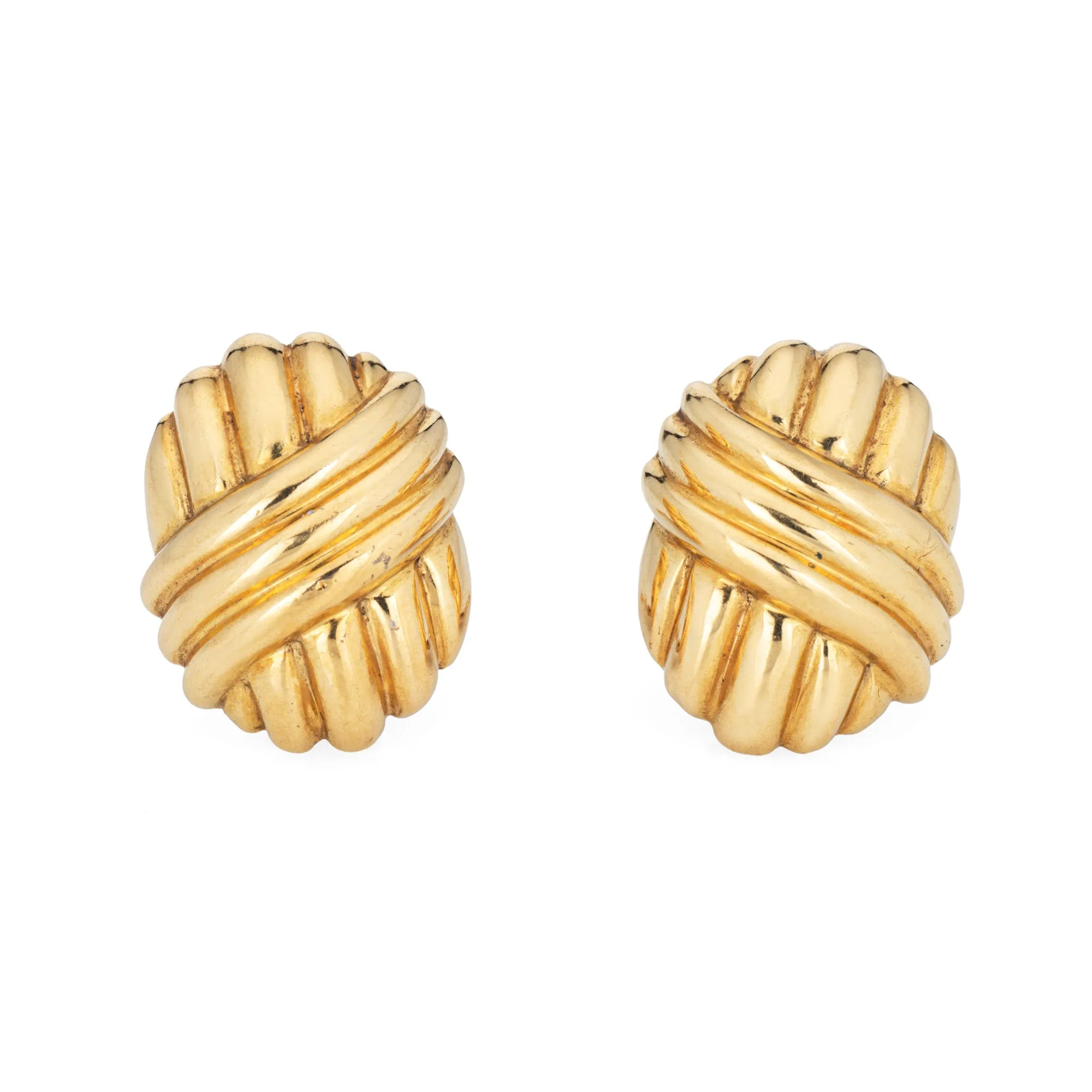 Vintage 80s Tiffany & Co Earrings 18k Yellow Gold Large Statement Clip On Oval