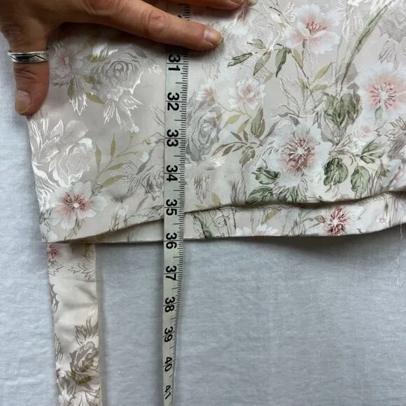 Vintage 90s California Dynasty Satin Floral Robe Womens M Cottage Lace Pocket